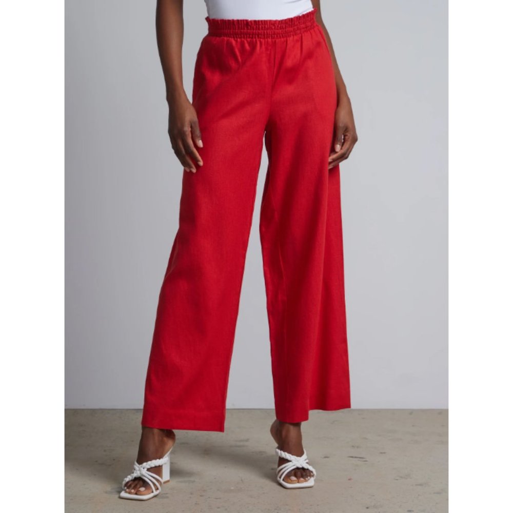 NWT NY&Co. Linen-Blend Smocked-Waist Wide-Leg Pant